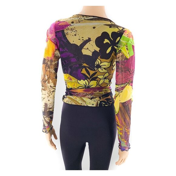 ATELIER Floral Print Mesh Wrap Crop Top Made in Italy - Picture 4 of 9